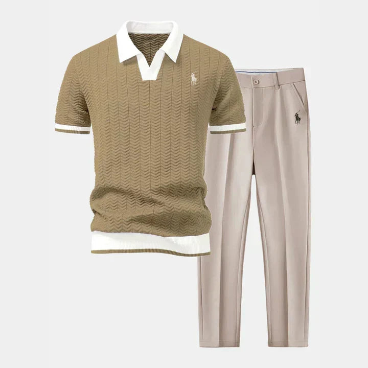 Men’s V-Neck Cotton-Blend Shirt and Tapered Pants Set