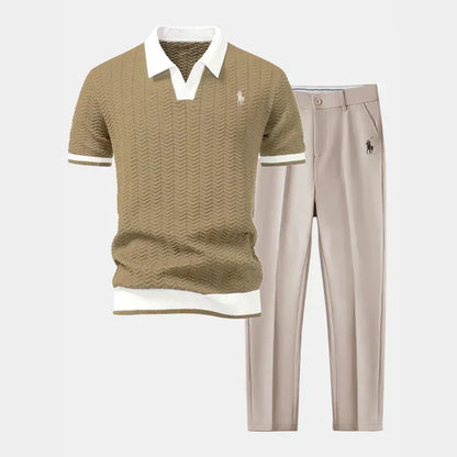 Men’s V-Neck Cotton-Blend Shirt and Tapered Pants Set