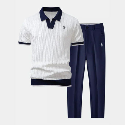 Men’s V-Neck Cotton-Blend Shirt and Tapered Pants Set