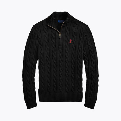 Chunky Cable-Knit Cotton Quarter-Zip Sweater