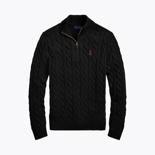 Chunky Cable-Knit Cotton Quarter-Zip Sweater