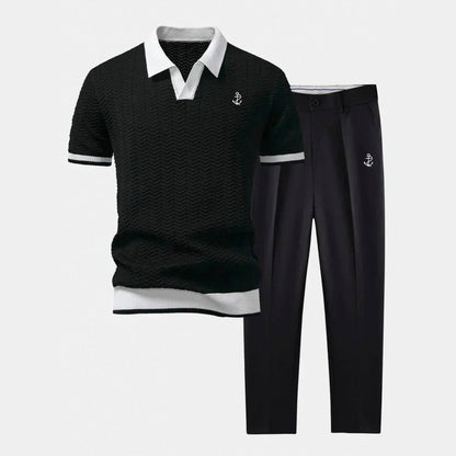 V-Neck Polo & Slim Fit Tapered Pants Set