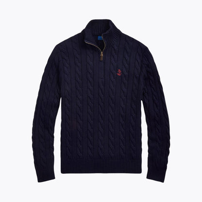 Chunky Cable-Knit Cotton Quarter-Zip Sweater