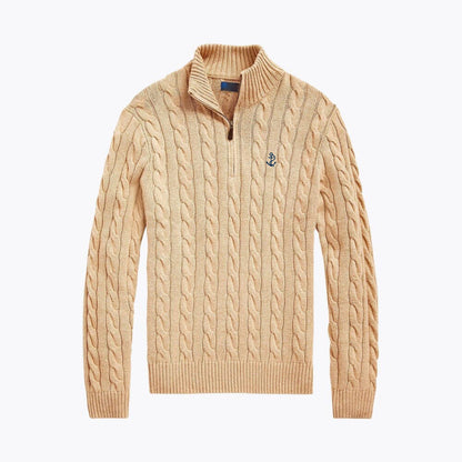 Chunky Cable-Knit Cotton Quarter-Zip Sweater