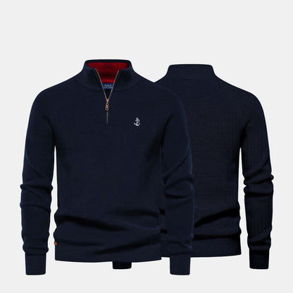 Zip Cable-Knit Wool Knit Sweater