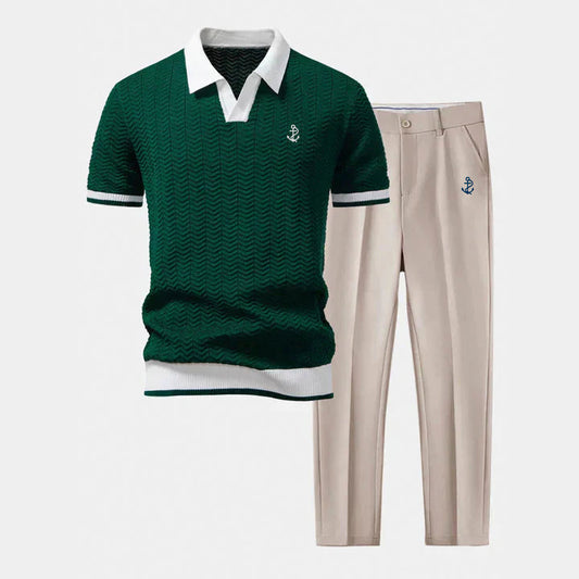 V-Neck Polo & Slim Fit Tapered Pants Set