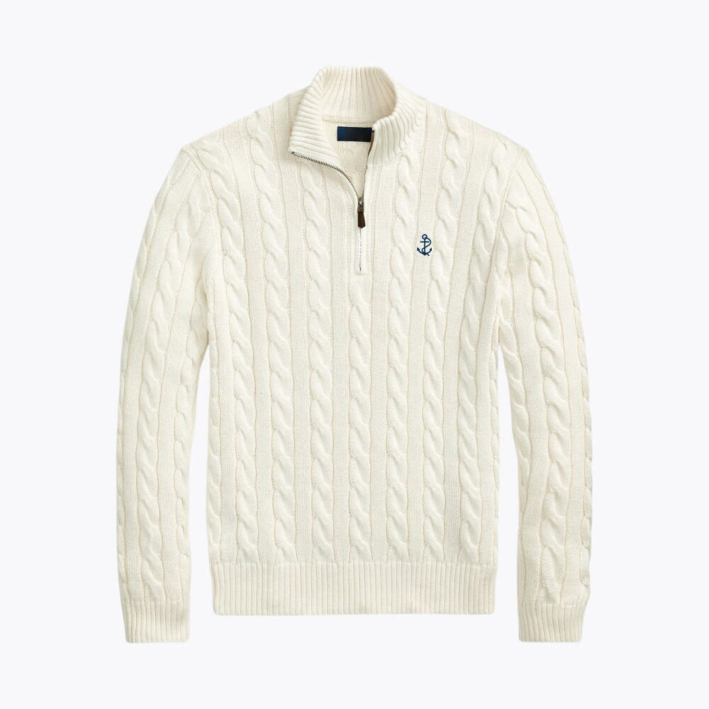 Chunky Cable-Knit Cotton Quarter-Zip Sweater