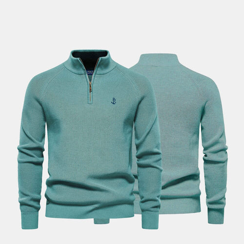 Zip Cable-Knit Wool Knit Sweater