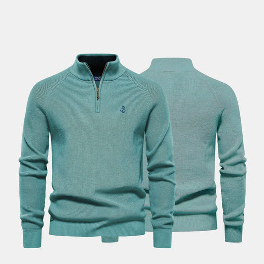 Zip Cable-Knit Wool Knit Sweater