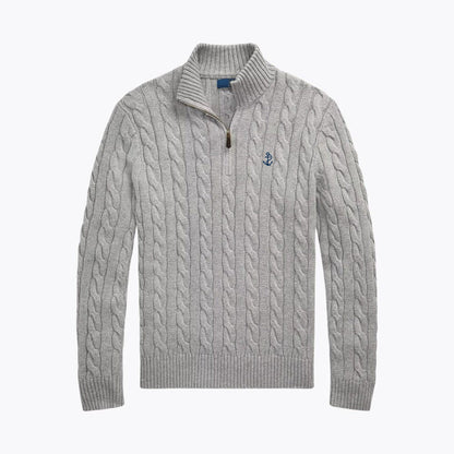 Chunky Cable-Knit Cotton Quarter-Zip Sweater