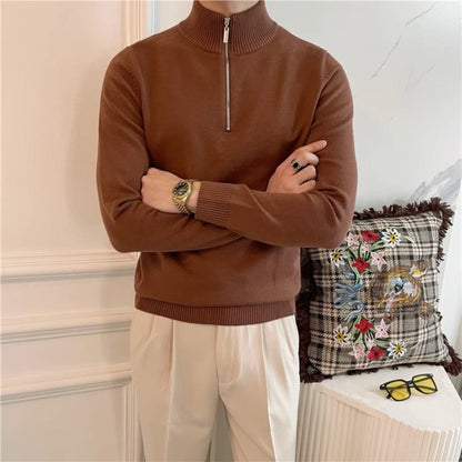 Old Money Half-Turtleneck Zipper Knitted Sweater