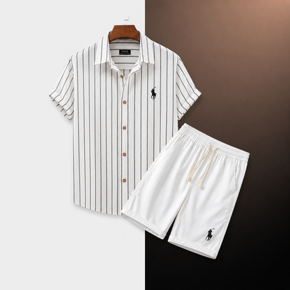 Men’s Relaxed Fit Striped Shirt and Shorts Set