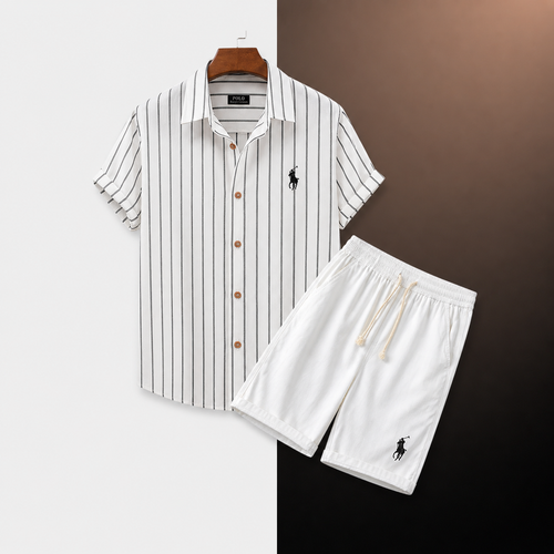 Men’s Relaxed Fit Striped Shirt and Shorts Set
