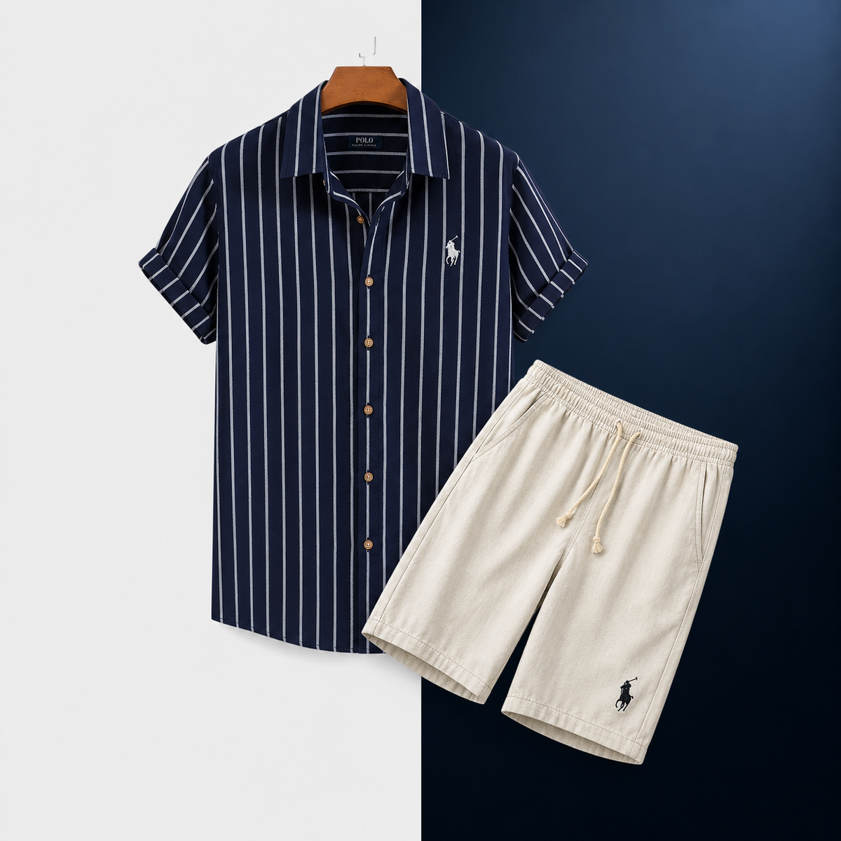 Men’s Relaxed Fit Striped Shirt and Shorts Set