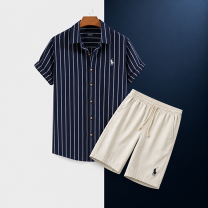 Men’s Relaxed Fit Striped Shirt and Shorts Set