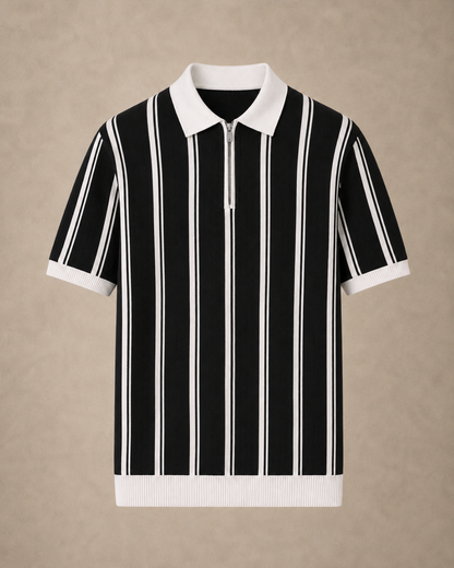 Stripe Zip Polo Shirt — Norwood Capri (Black/White)