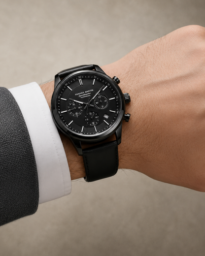 Men's Black Leather Watch — Norwood Luxemiro
