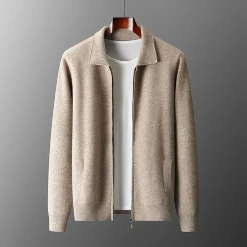 Old Money Men’s Cashmere Knitted Zip-Through Jacket