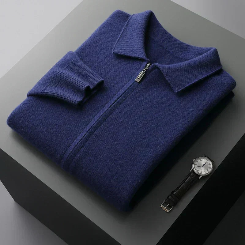 Old Money Men’s Cashmere Knitted Zip-Through Jacket