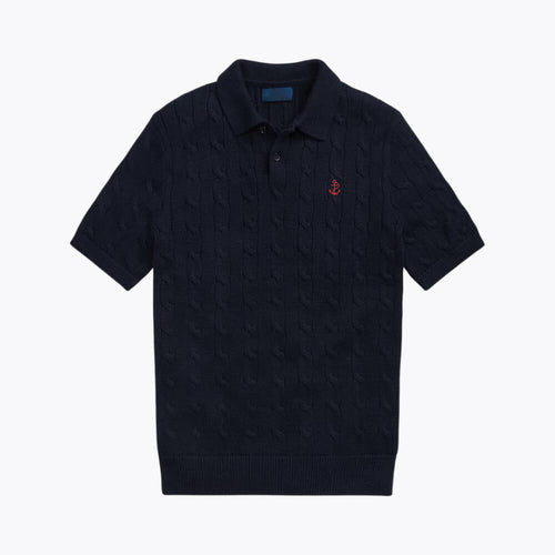 Cable-Knit Cotton Polo-Collar Sweater