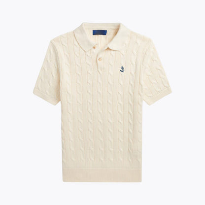 Cable-Knit Cotton Polo-Collar Sweater